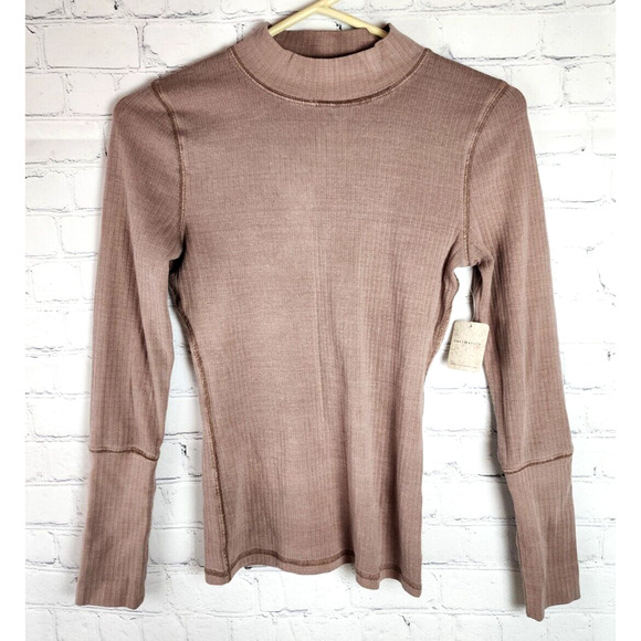 NWT Talk to Me Tee by Intimately at Free People Coyote Tan SZ S Womens Ribbed LS - Picture 1 of 5